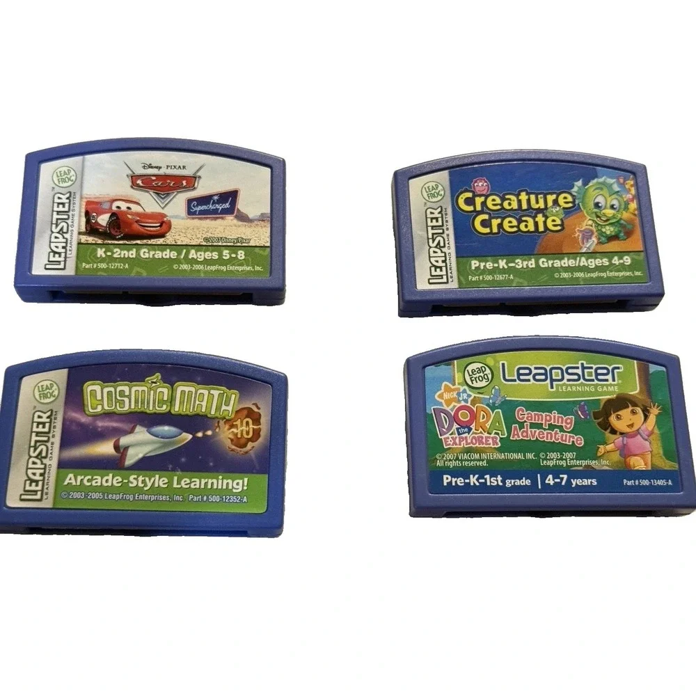 LeapFrog Leapster Lot Of 4 Learning Game System Cartridges Cars-Dora-Creature